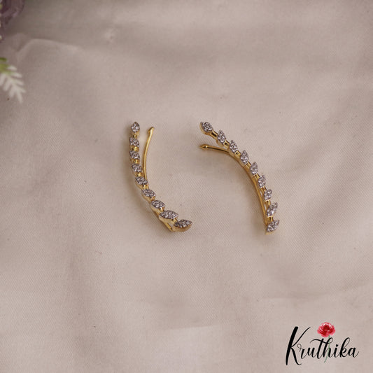 Pretty Leaf Motifs AD Stones Ear Climbers E928