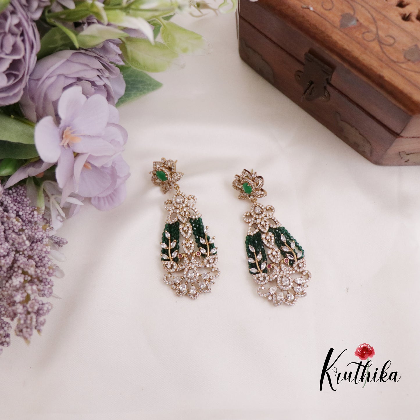 Beautiful CZ Sparkling Beaded Statement Earrings E669 (Available in 2 Colors)