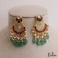 Beautiful Teardrop Motifs Jadau Chandbali Earrings With Green Bead Drops E1156
