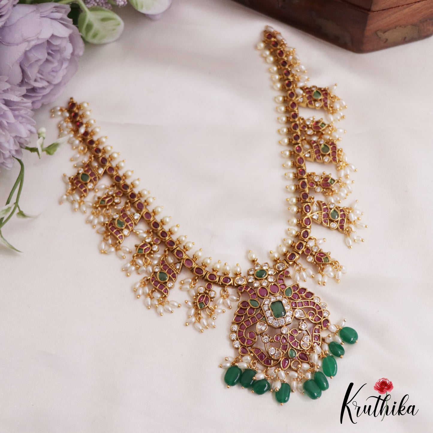 Premium Peacock Kemp Guttapoosalu Necklace NC2546