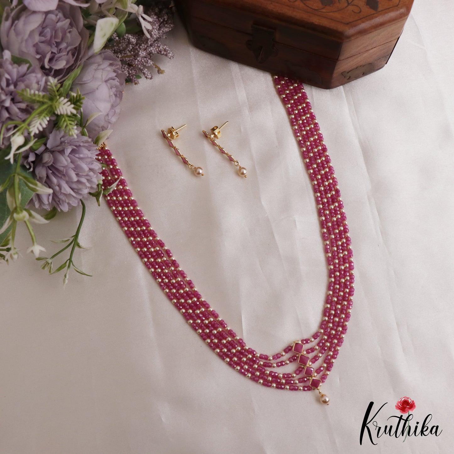 Trendy Square Motifs Multi Layer Pearl Bead Haaram LH2134 (Available In 5 Colors)