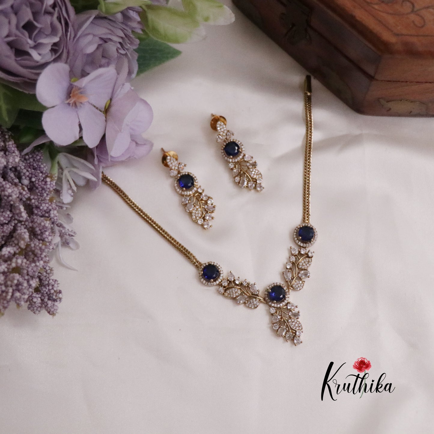 Simple AD Stone Floral  Necklace Set NC2229  (Available in 5 Colours)