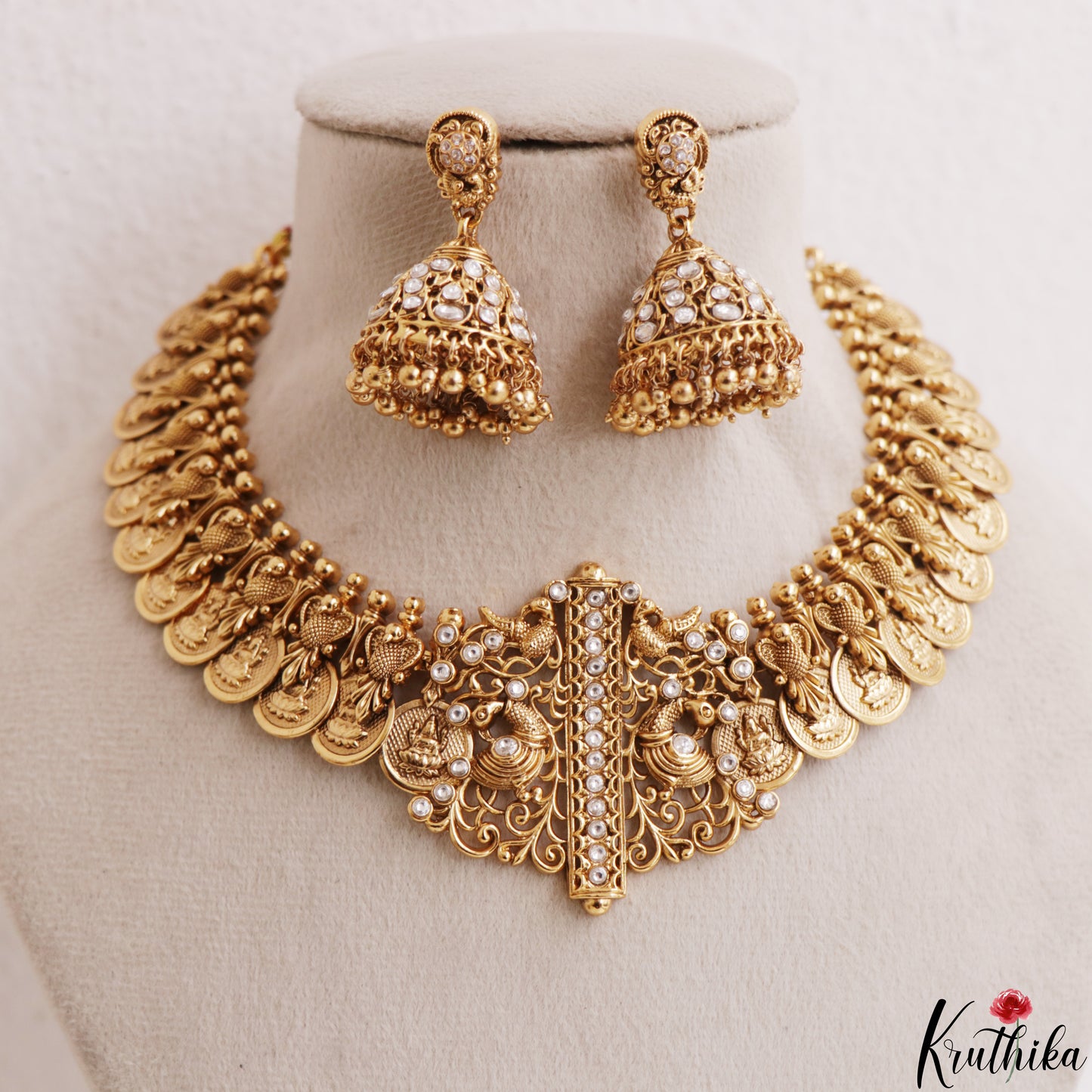 Gorgeous Antique Peacock Motifs Lakshmi Kasu Necklace NC3210