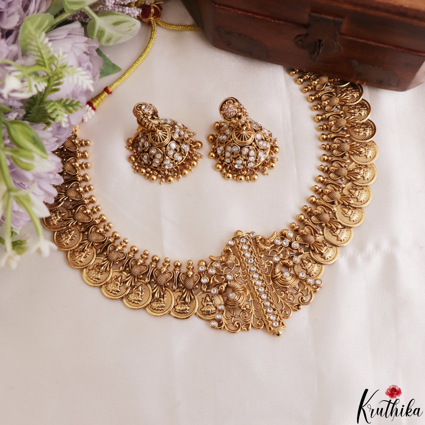Gorgeous Antique Peacock Motifs Lakshmi Kasu Necklace NC3210