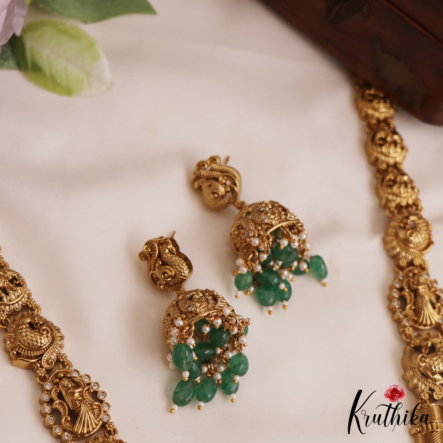 Gorgeous Antique Peacock Motifs Haaram With Bead Drops LH2055 (Available In 3 Colors)