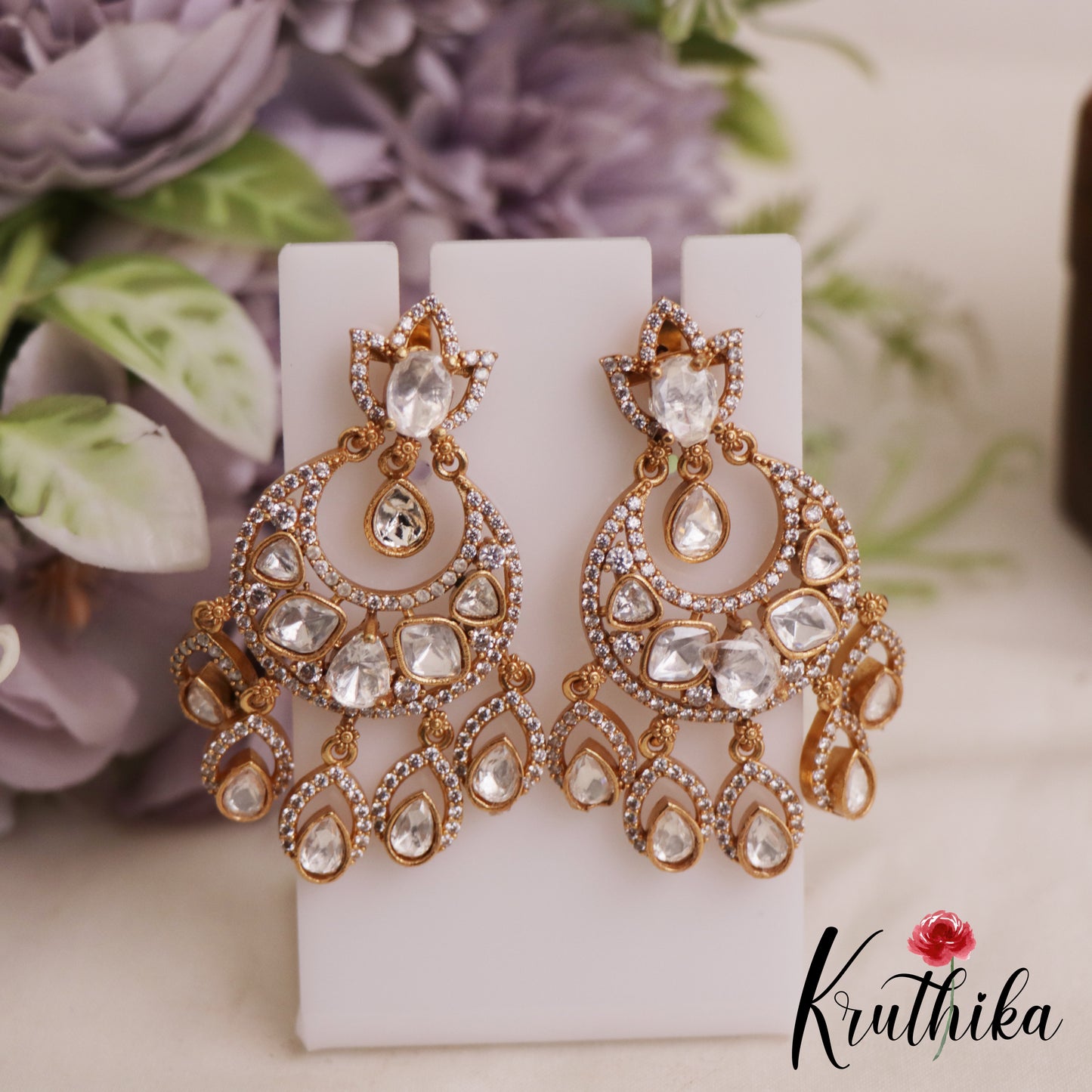 Sparkling Teardrop AD Victorian Chandbali Earrings E1063 (Available In 4 Colors)