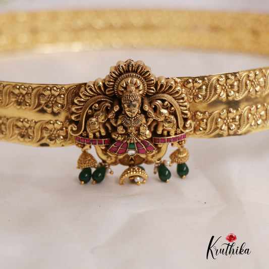 Elegant Jadau Lakshmi Hip Belt With Green Beads V302