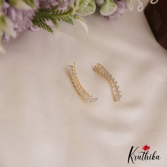 Simple Leaf Motifs AD Stones Ear Climbers E936