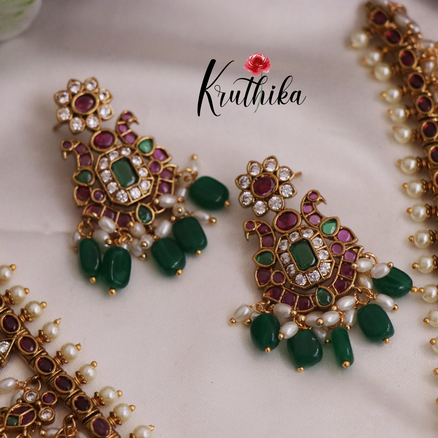 Premium Peacock Kemp Guttapoosalu Necklace NC2546