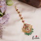 Elegant Floral Leaf Motifs Jadau Maang Tikka With Green Bead Drops MT365