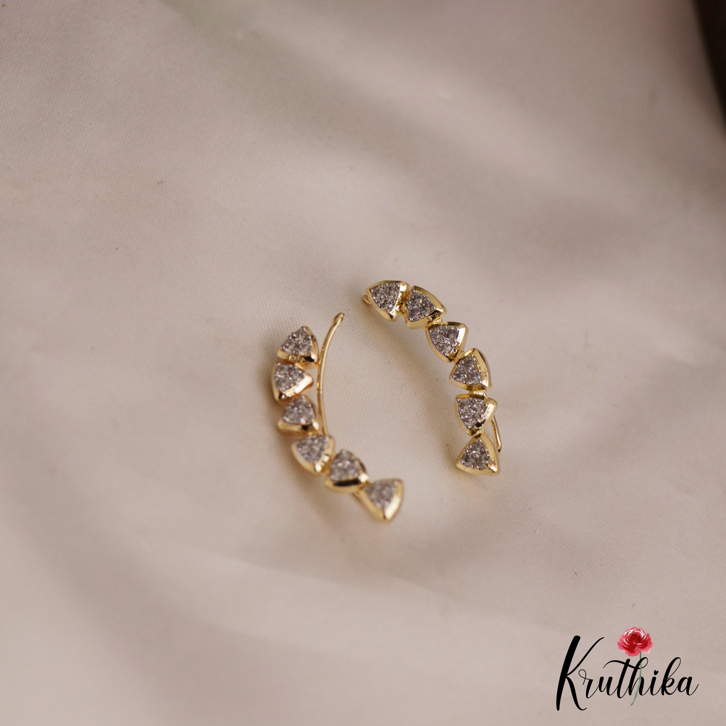 Trendy Triangle Motifs AD Stones Ear Climbers E933