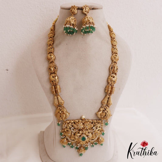 Gorgeous Antique Peacock Motifs Haaram With Bead Drops LH2055 (Available In 3 Colors)