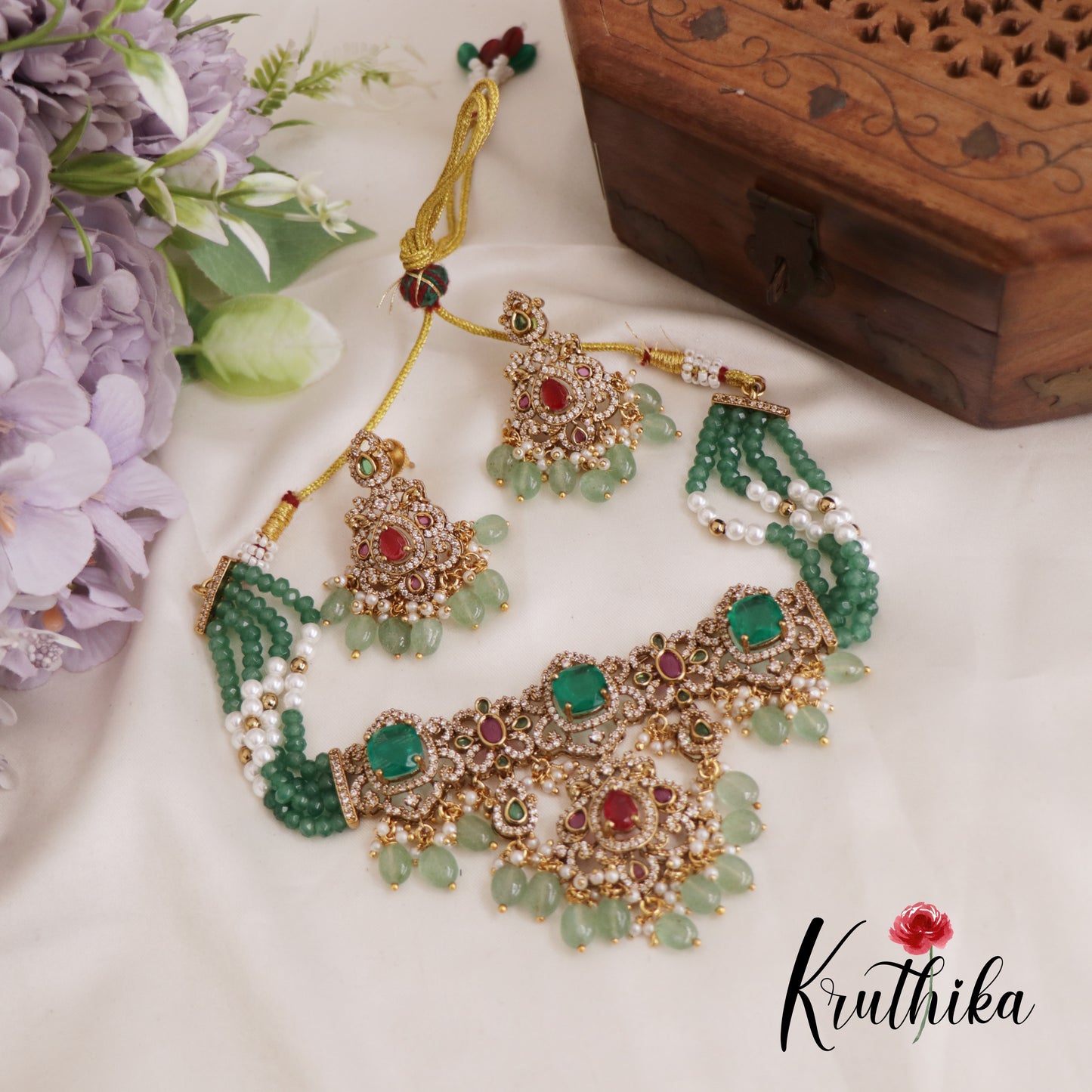 Gorgeous CZ Victorian Choker With Multi Strand Pearl Chain  NC2605 (Available in 2 Colors)