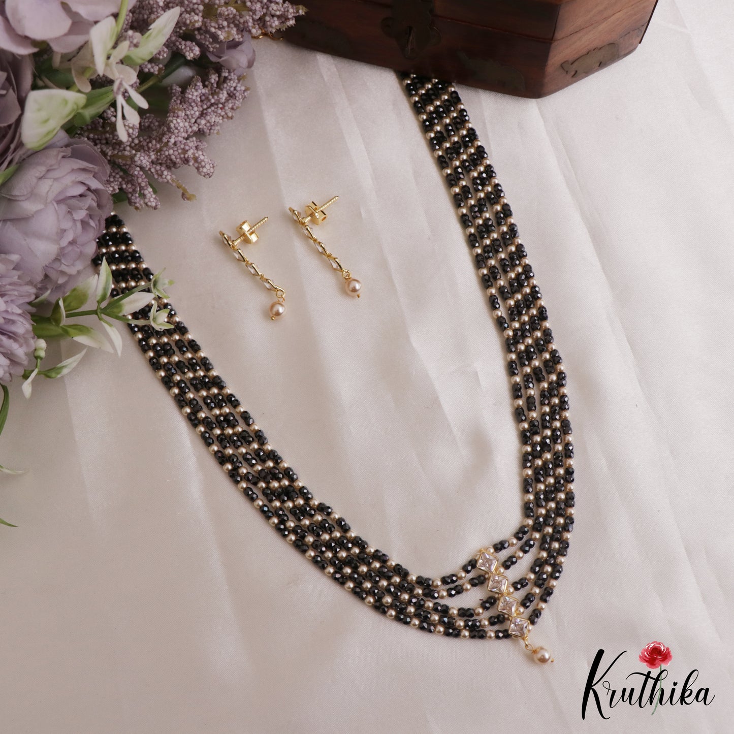 Trendy Square Motifs Multi Layer Pearl Bead Haaram LH2134 (Available In 5 Colors)