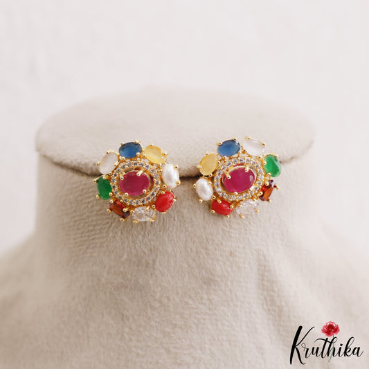 Trendy Navratna stud Earrings E1228