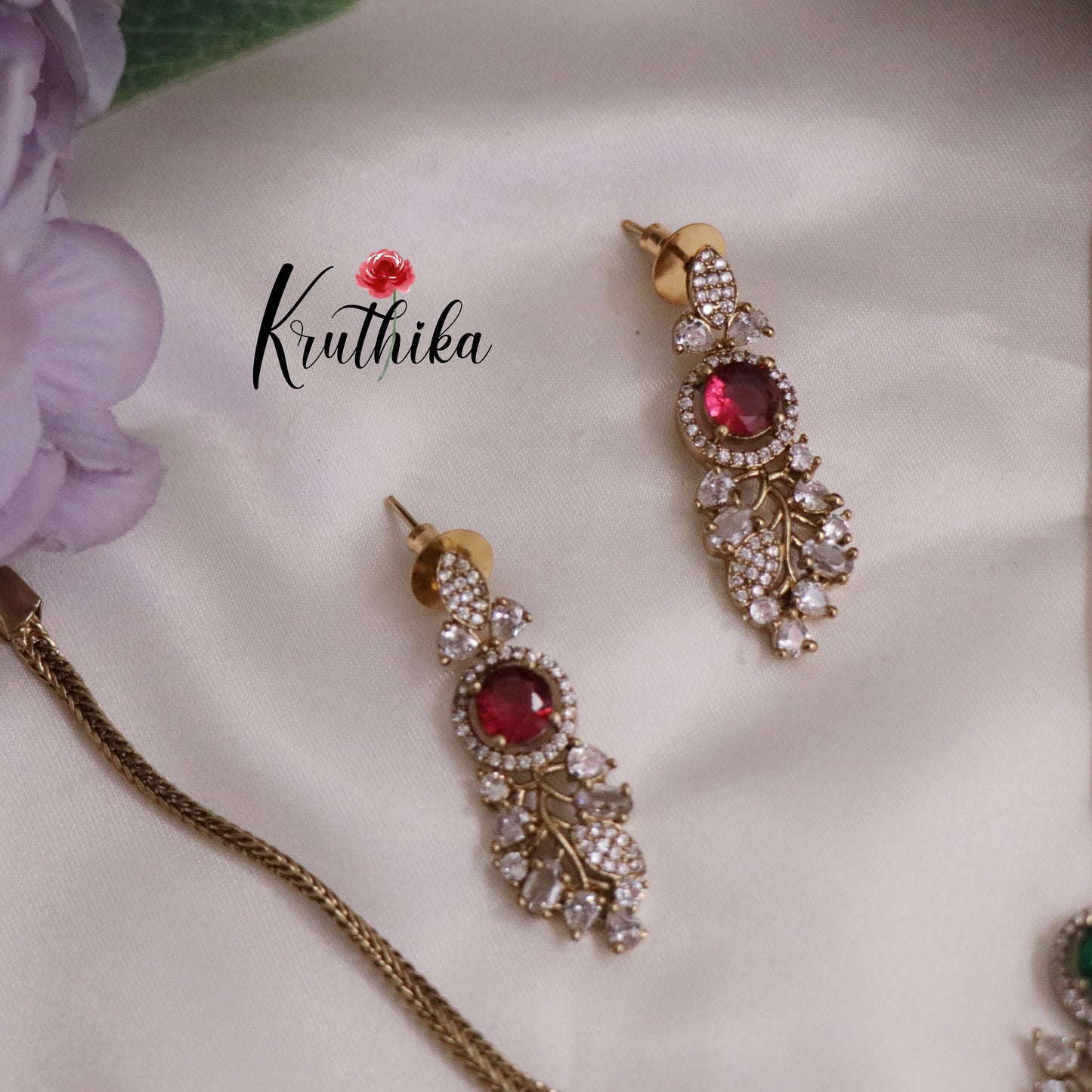 Simple AD Stone Floral  Necklace Set NC2229  (Available in 5 Colours)