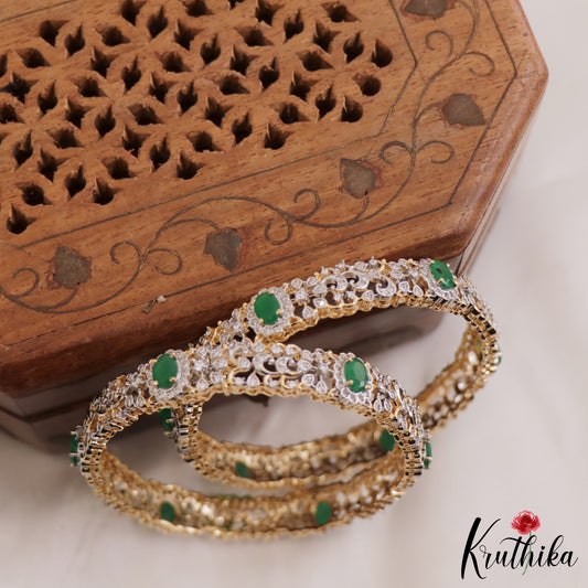 Gorgeous Diamond-Finish Gold-Tone Bangles B401 (Set Of 2 Bangles)