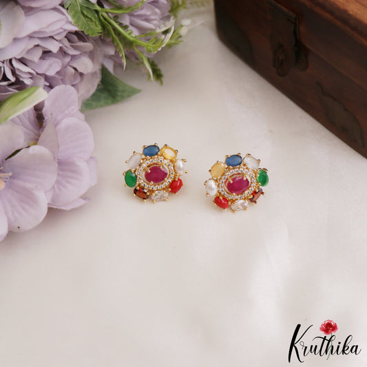 Trendy Navratna stud Earrings E1228