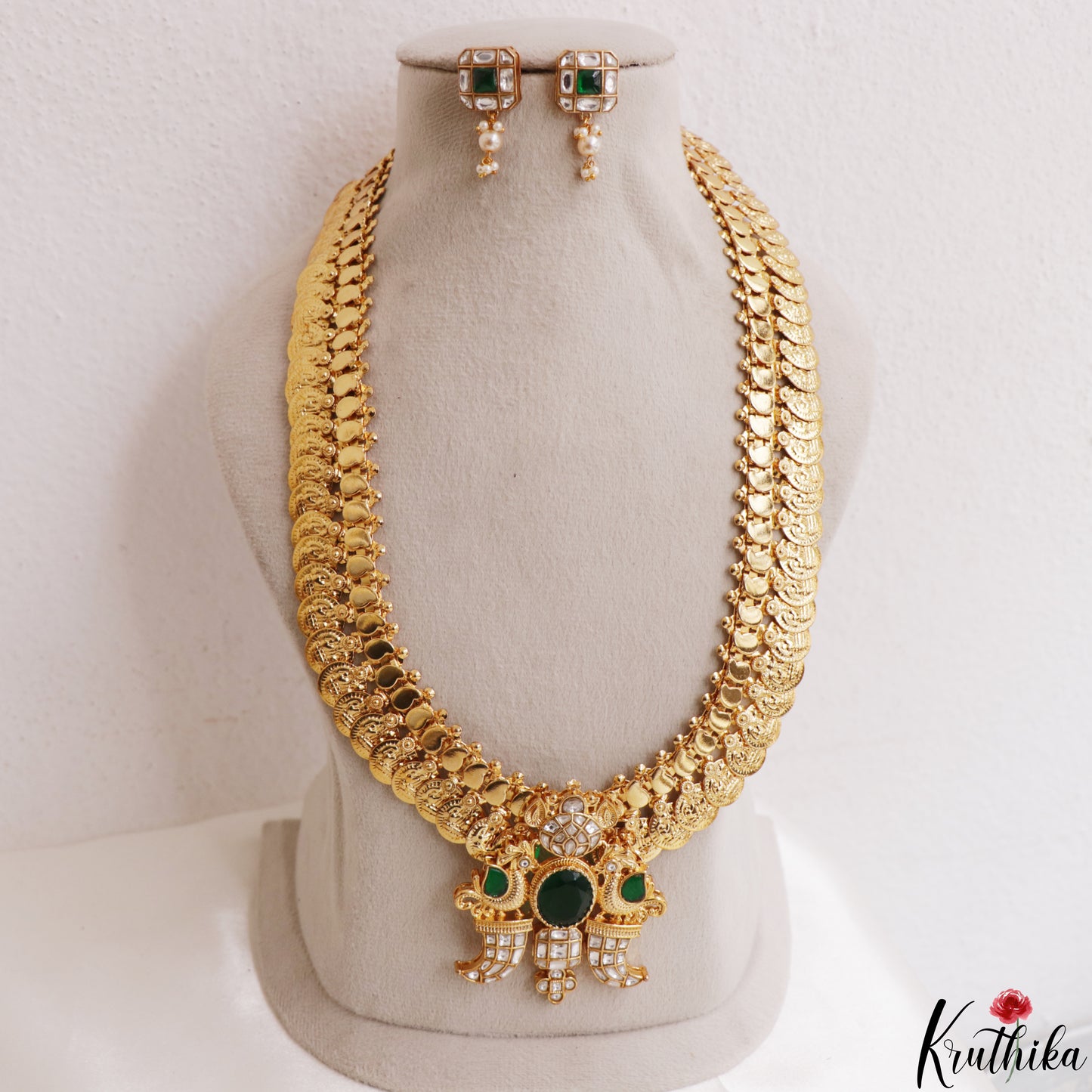 Premium Antique Lakshmi Kasu Jadau Haaram With Peacock Puligoru Pendant LH2188 (Available In 3 Colors)