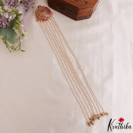 Beautiful Peacock Motifs Multi Pearl Strand Kemp Jada Billa With Golden Bead Drops J416