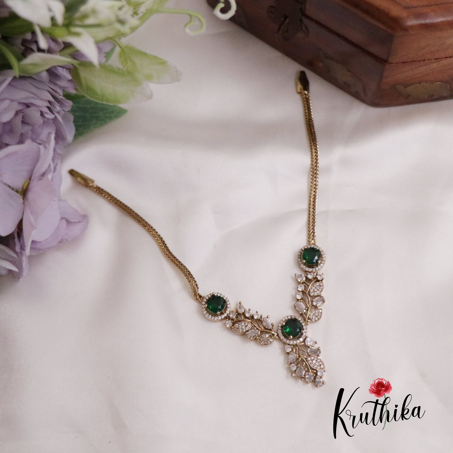 Simple AD Stone Floral  Necklace Set NC2229  (Available in 5 Colours)