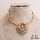 Pretty Peacock Motifs Hasli Jadau Choker With Green Bead Drops NC2957