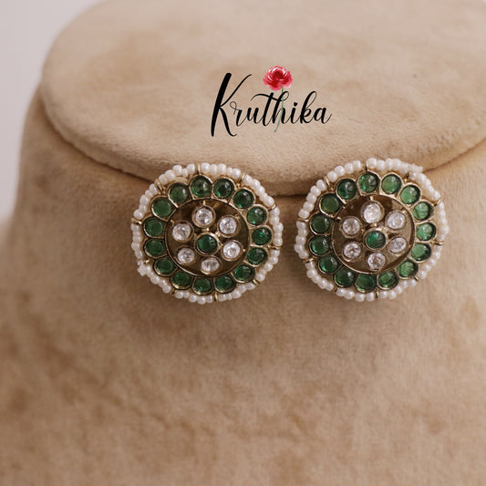 Simple Pearl Border Floral Blossom Stud Earrings E684 (Available in 3 Colors)