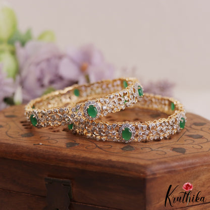 Gorgeous Diamond-Finish Gold-Tone Bangles B401 (Set Of 2 Bangles)