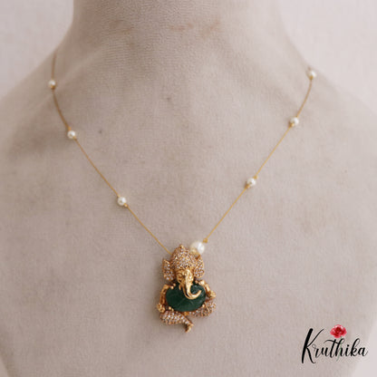 Elegant CZ Lord Ganesha Pendant Invisible Chain NC2653 (Available In 4 Colors)