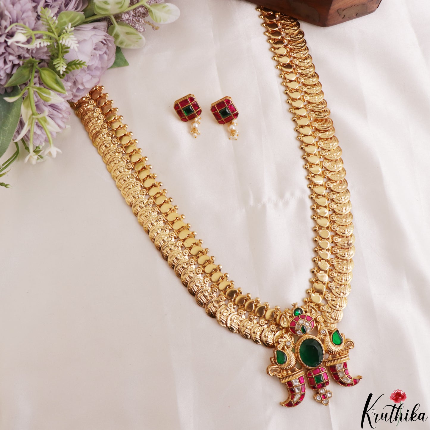 Premium Antique Lakshmi Kasu Jadau Haaram With Peacock Puligoru Pendant LH2188 (Available In 3 Colors)
