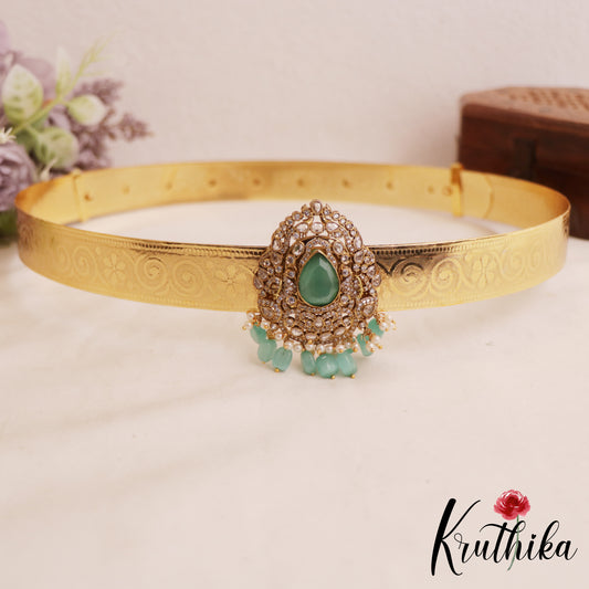 Spakling Teardrop Peacock Motifs AD Victorian Hip Belt With Bead Drops V370 (Available In 4 Colors)