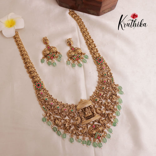 Premium Lakshmi Jadau Haaram with Pastel Green Beads Drops LH1854