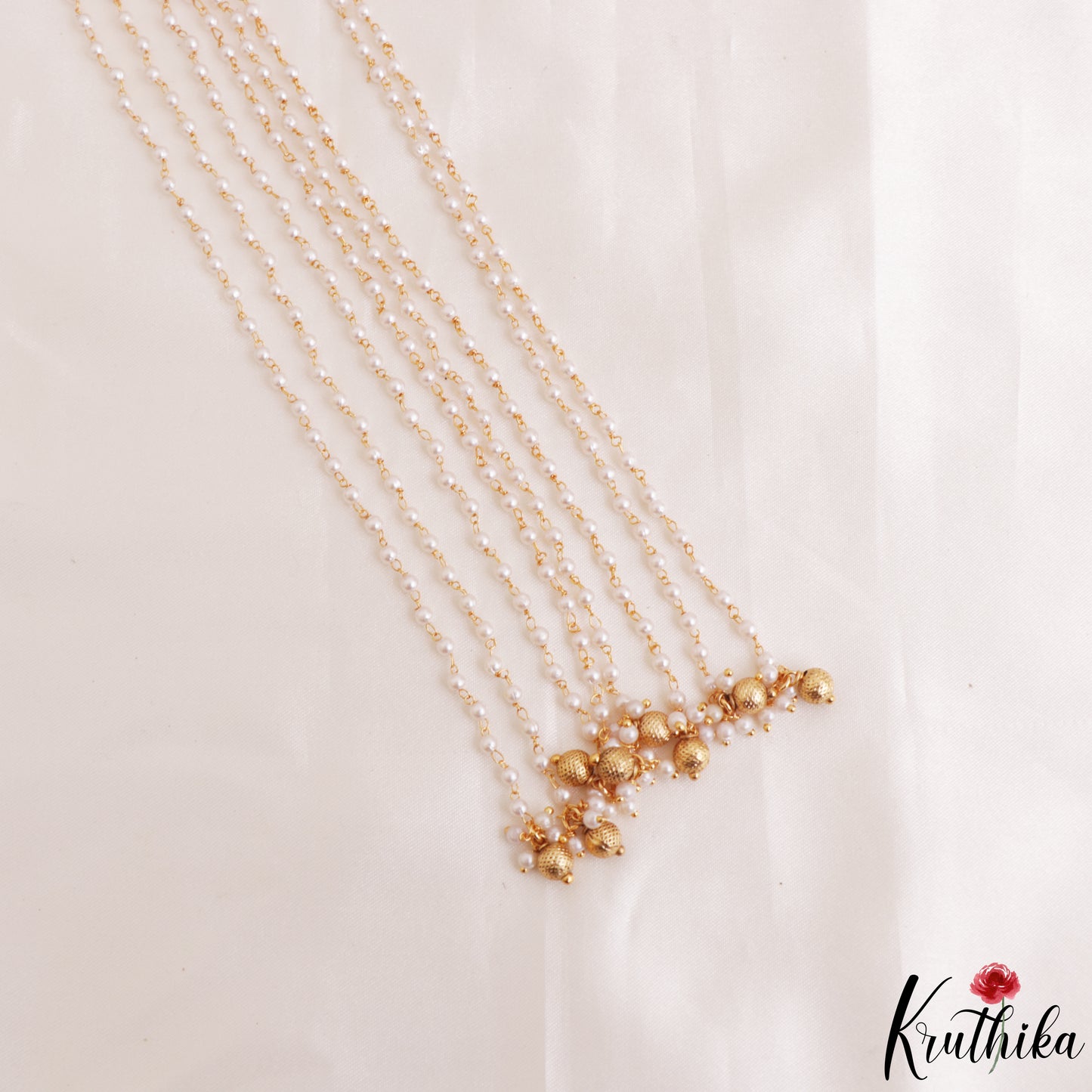 Beautiful Peacock Motifs Multi Pearl Strand Kemp Jada Billa With Golden Bead Drops J416