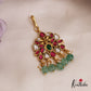 Classic Teardrop Motifs Jadau Maang Tikka With Green Bead Drops MT367