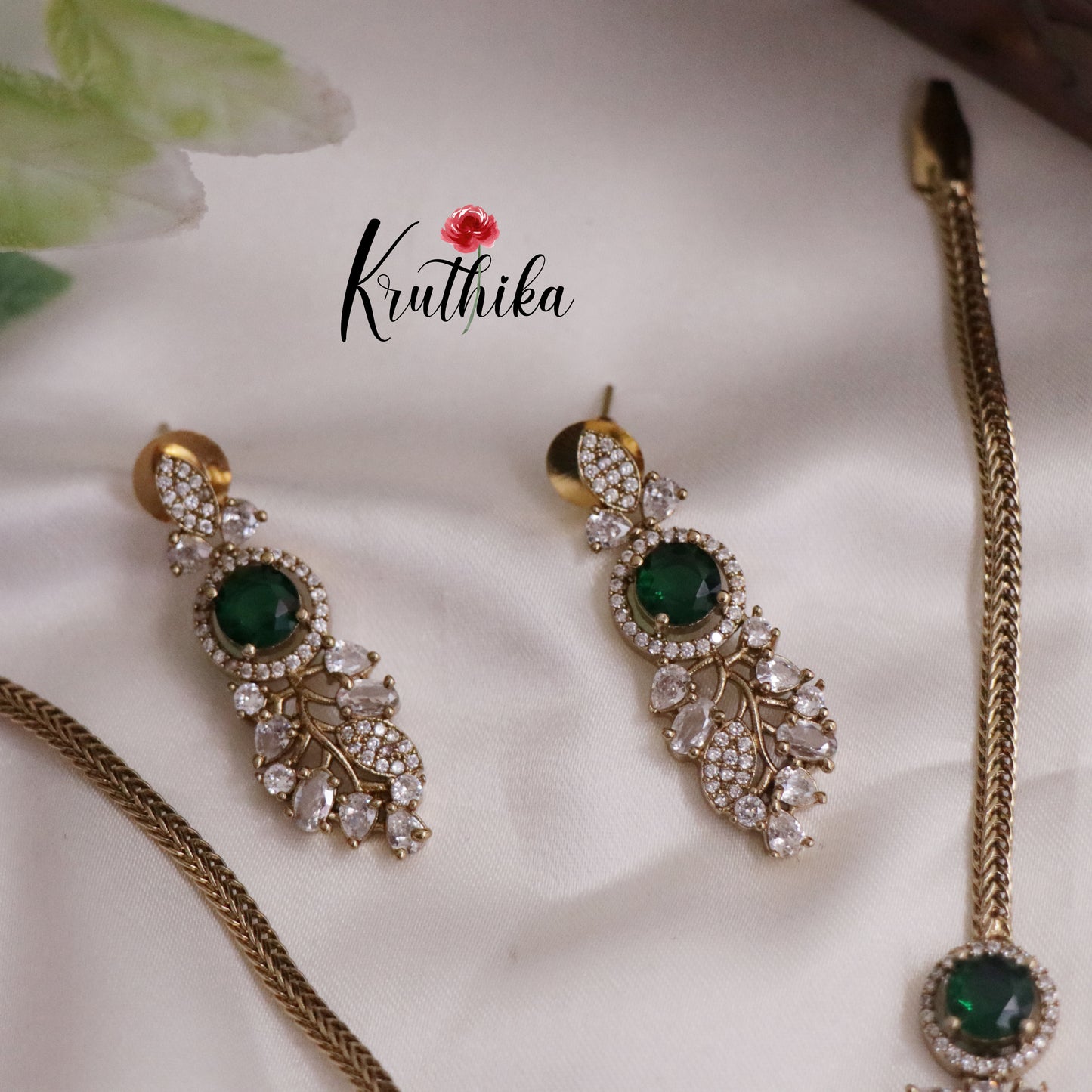 Simple AD Stone Floral  Necklace Set NC2229  (Available in 5 Colours)