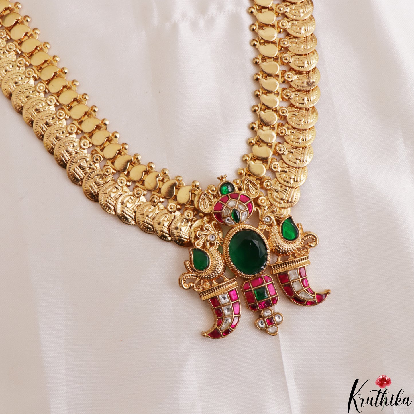 Premium Antique Lakshmi Kasu Jadau Haaram With Peacock Puligoru Pendant LH2188 (Available In 3 Colors)