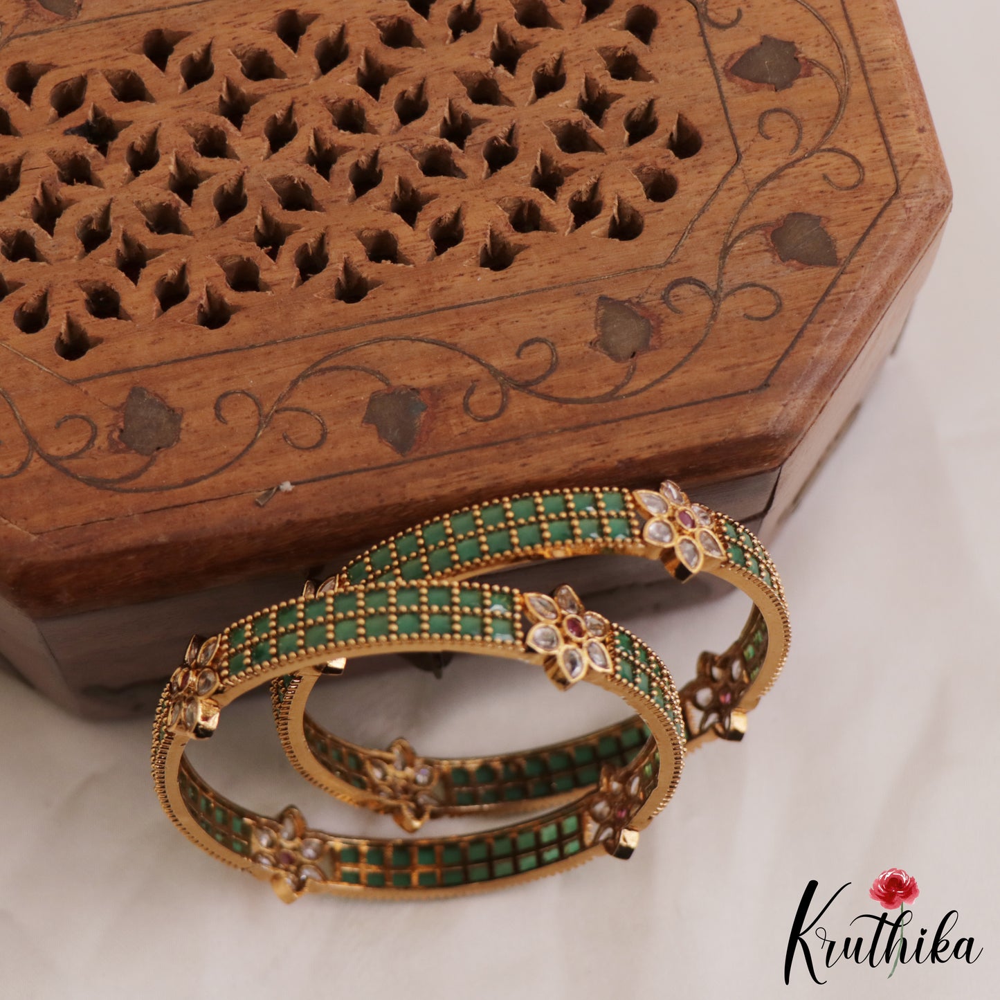 Trendy AD Floral Bangles B408 Set Of 2 (Available In 2 Colors)