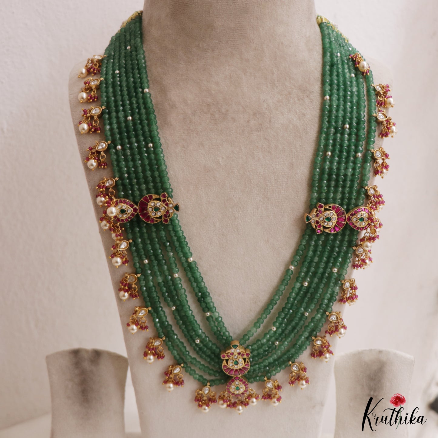 Stunning Multi Layered Crystal Jadau Haaram With Teardrop Accents LH2119