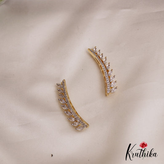 Trendy Leaf Motifs AD Stones Ear Climbers E929