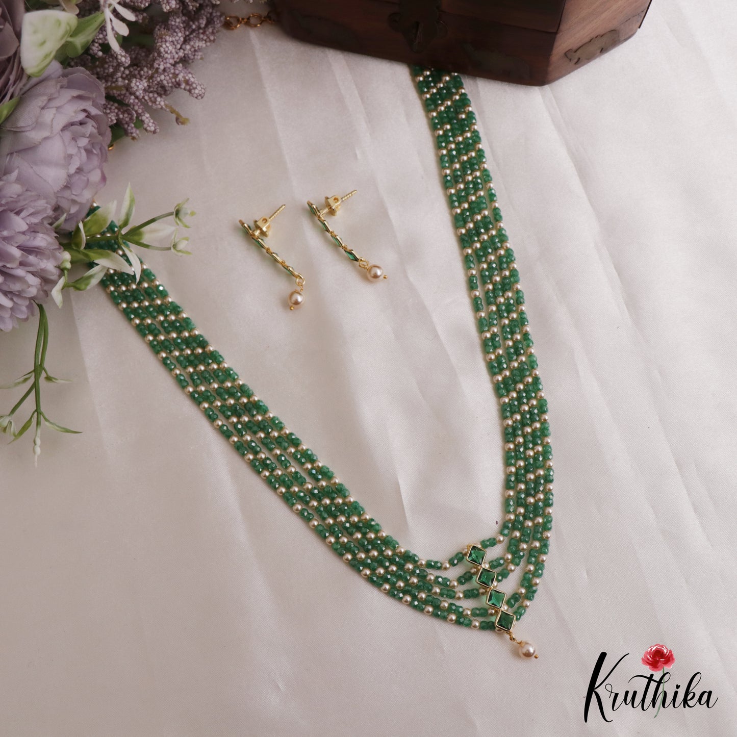 Trendy Square Motifs Multi Layer Pearl Bead Haaram LH2134 (Available In 5 Colors)