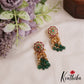 Premium Floral Motifs Jadau Jhumka With Green Bead Drops E1061