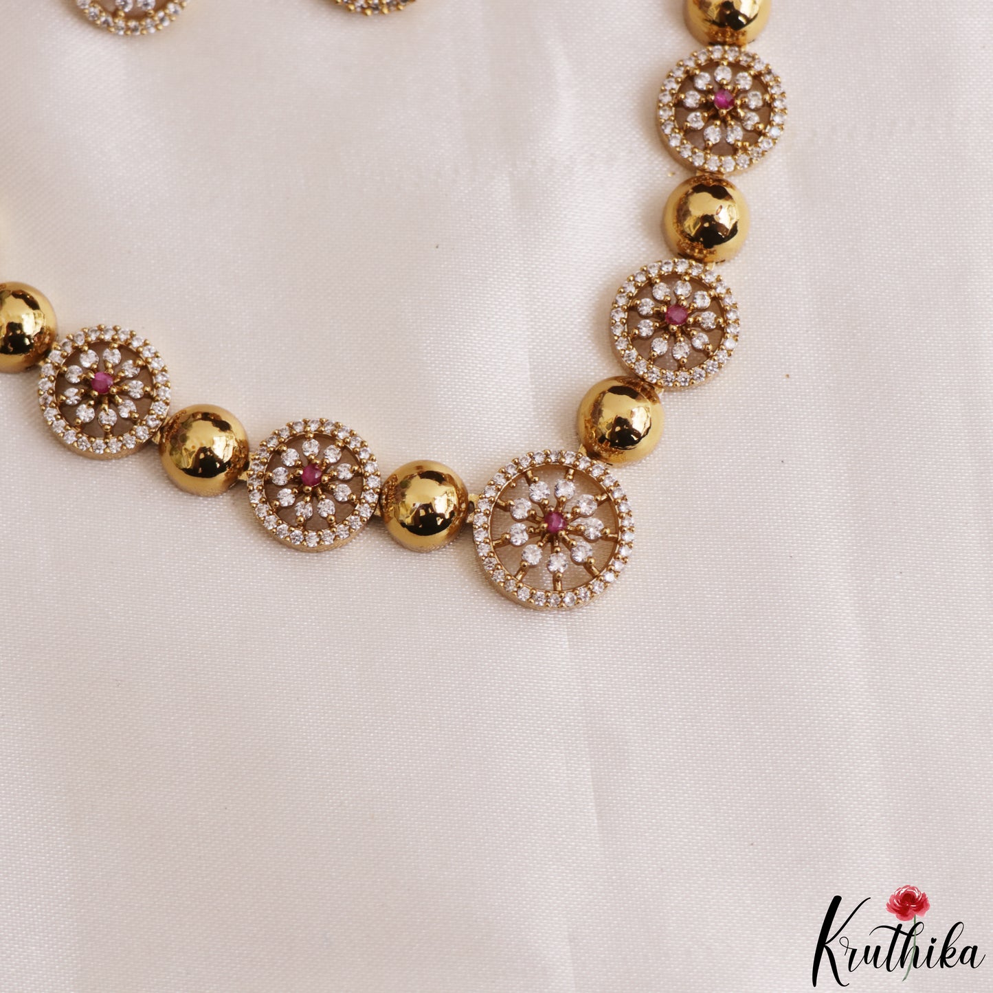 Pretty Floral Motifs Gold-Tone CZ Choker NC3225