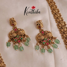 Premium Lakshmi Jadau Haaram with Pastel Green Beads Drops LH1854