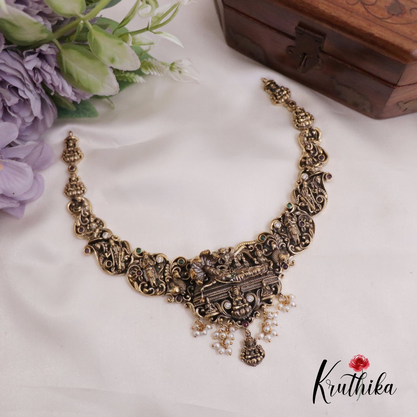 Beautiful  Antique Victorian Temple Anantha Sayana Vishnu Neckalce NC2362