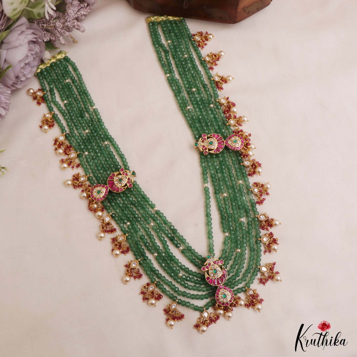 Stunning Multi Layered Crystal Jadau Haaram With Teardrop Accents LH2119