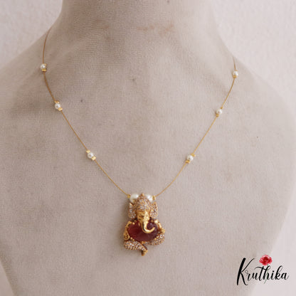 Elegant CZ Lord Ganesha Pendant Invisible Chain NC2653 (Available In 4 Colors)