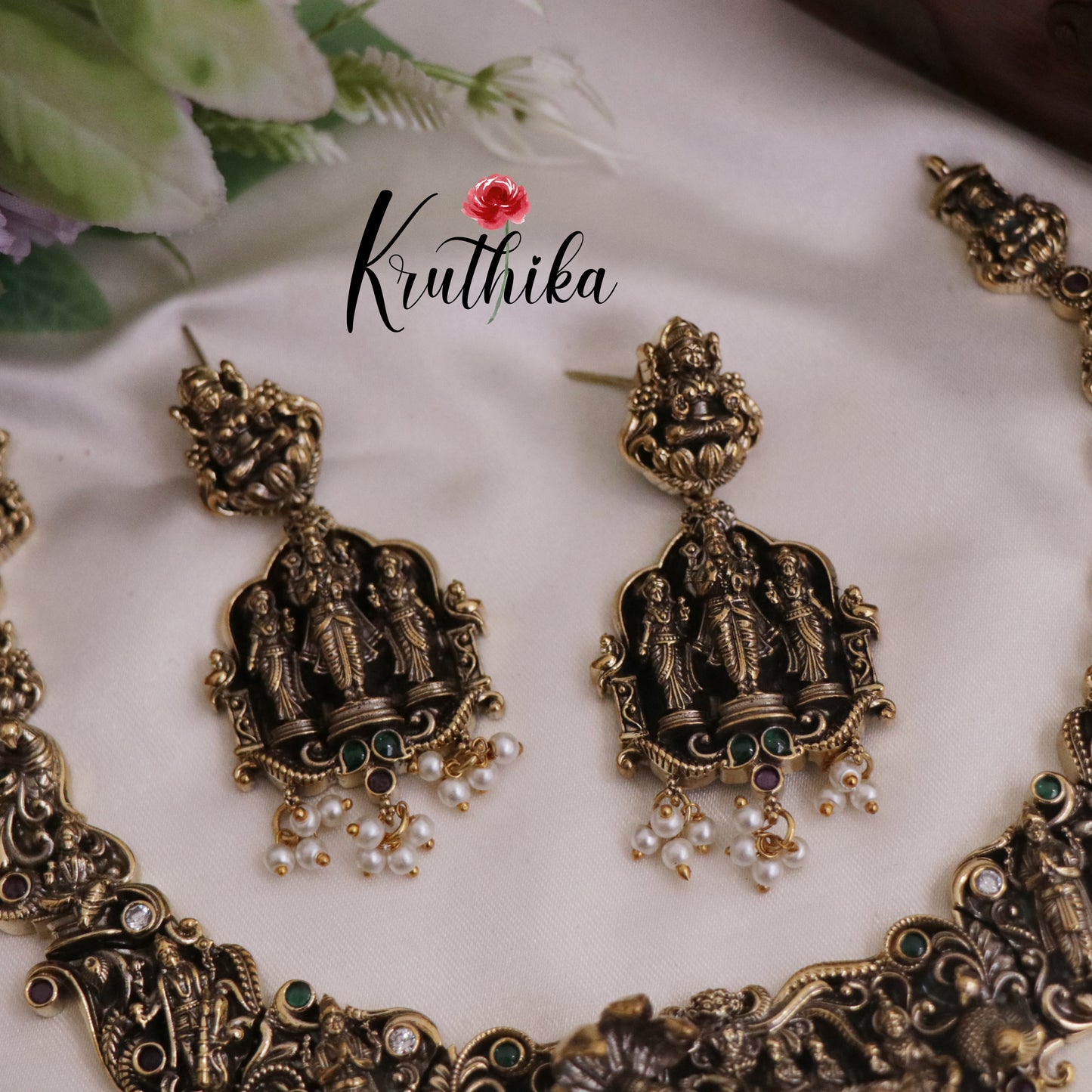 Beautiful  Antique Victorian Temple Anantha Sayana Vishnu Neckalce NC2362