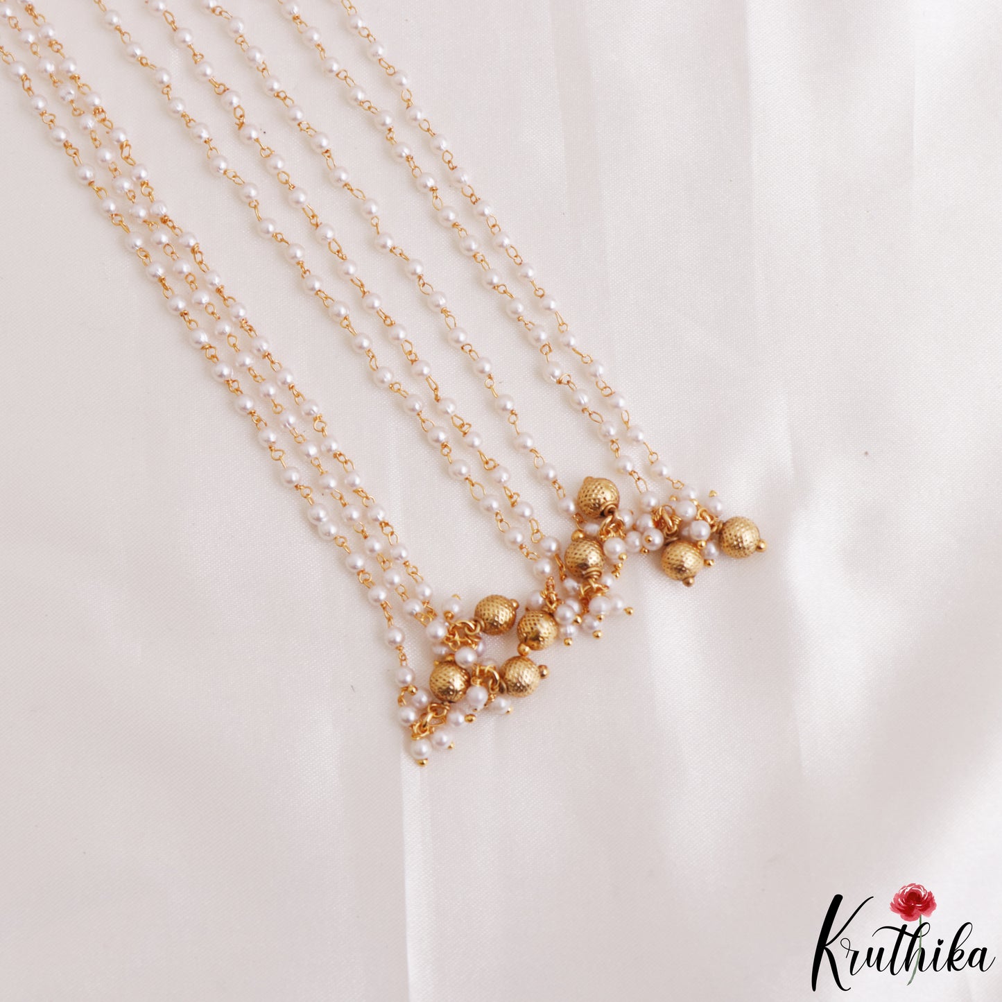 Beautiful Peacock Motifs Multi Pearl Strand Kemp Jada Billa With Golden Bead Drops J416