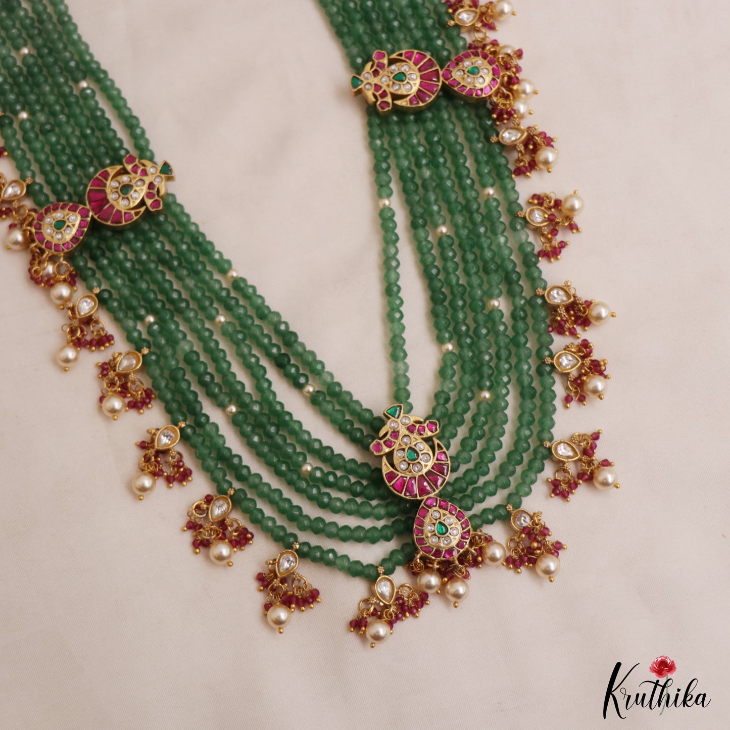 Stunning Multi Layered Crystal Jadau Haaram With Teardrop Accents LH2119