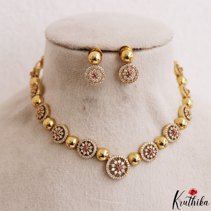 Pretty Floral Motifs Gold-Tone CZ Choker NC3225